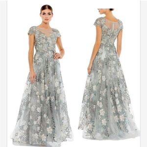 Mac Duggal 20294 Modest Floral Mother of the Bride A-line Dress Sea Mist 6 NWT